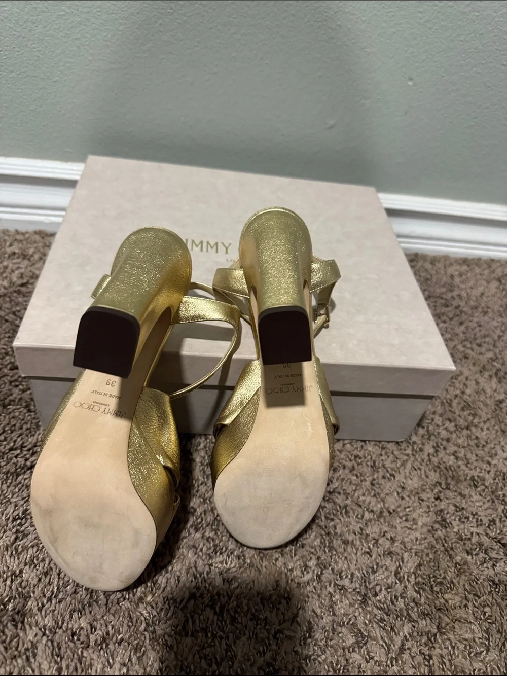 Jimmy Choo Metallic Gold Bow Platform Sandals